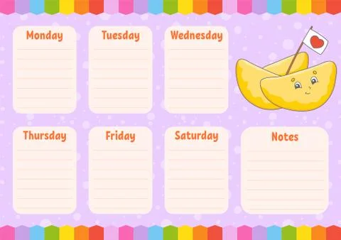 School schedule. Timetable for schoolboys. Empty template. Weekly planer with Stock Illustration