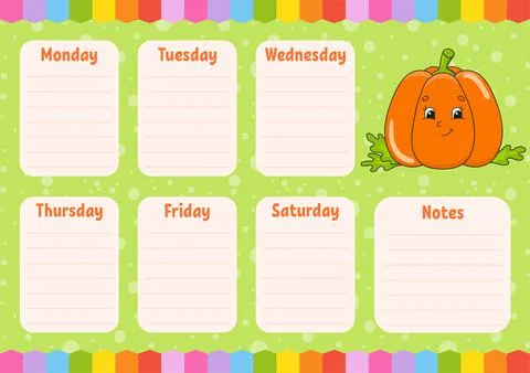 School schedule. Timetable for schoolboys. Empty template. Weekly planer with Stock Illustration