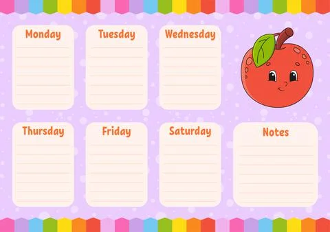 School schedule. Timetable for schoolboys. Empty template. Weekly planer with Stock Illustration