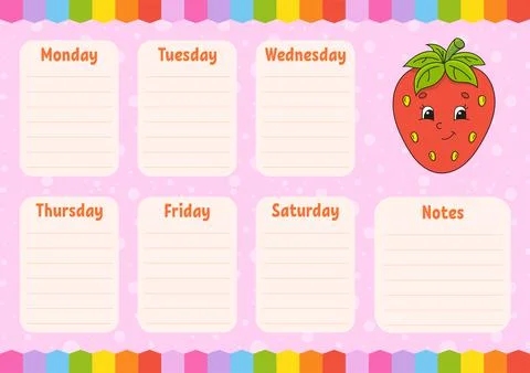 School schedule. Timetable for schoolboys. Empty template. Weekly planer with Stock Illustration