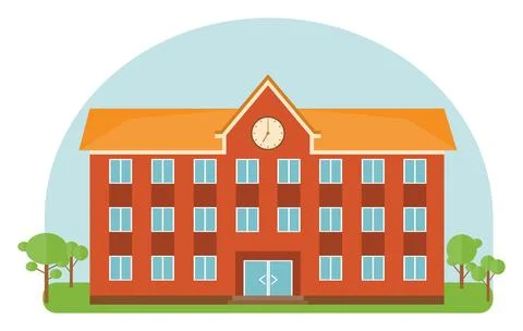 School, school icon, realistic school building. Vector, designer illustration Stock Illustration