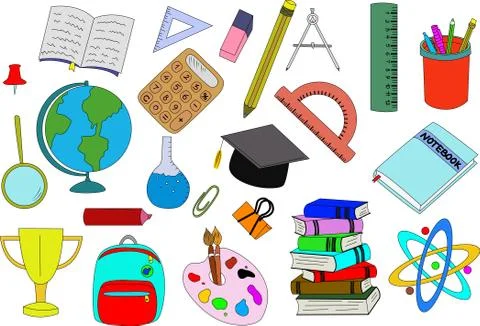 School. School supplies. For study. Thematic selection Stock-Illustration