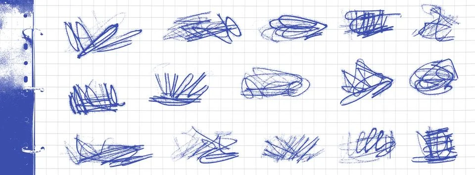 School scribble with blue crayon pen lines and messy highlight for notebook or Stock Illustration