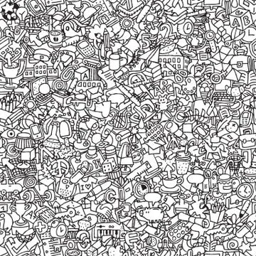 School seamless pattern in black and white Stock Illustration