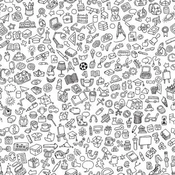 School seamless pattern in black and white Stock Illustration