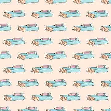 School Seamless Pattern Color Vector Illustration BOOK AND PENCIL Stock Illustration