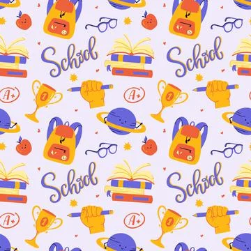 School seamless pattern. Colorful vector design. Stock Illustration