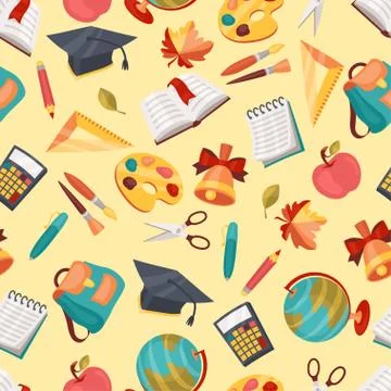 School seamless pattern with education icons and symbols Illustrazione stock