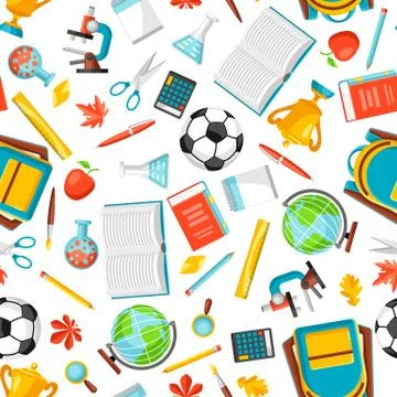 School seamless pattern with education items. Illustrazione stock