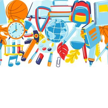 School seamless pattern with education items. Supplies and stationery background 스톡 일러스트