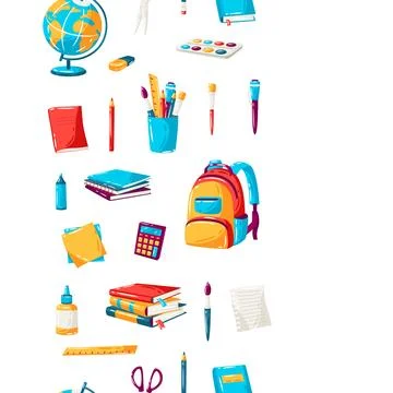 School seamless pattern with education items. Illustration of supplies and Illustrazione stock