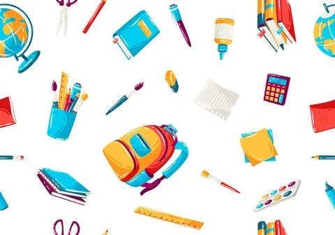 School seamless pattern with education items. Illustration of supplies and 스톡 일러스트