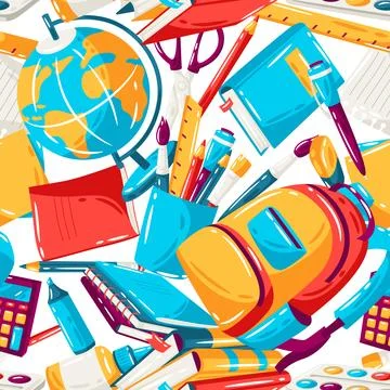 School seamless pattern with education items. Illustration of supplies and イラスト素材