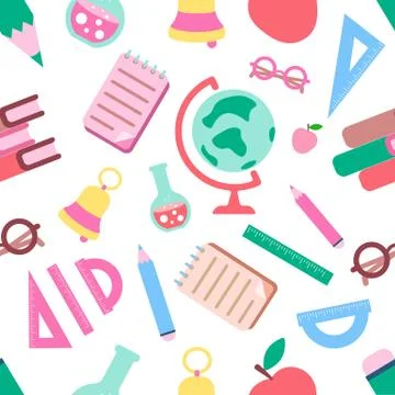 School seamless pattern. Education theme background in modern flat style. Stock Illustration