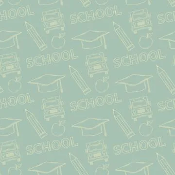School seamless pattern on a green background Illustrazione stock