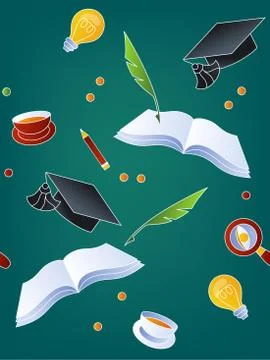 School seamless pattern on green background. Vector illustration. Stock Illustration