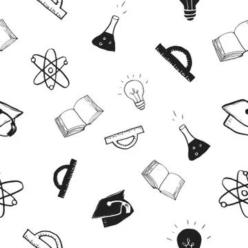 School seamless pattern Hand Drawn Doodles, Vector Illustration Stock Illustration
