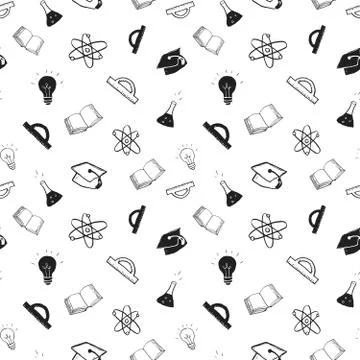 School seamless pattern Hand Drawn Doodles, Vector Illustration Stock Illustration