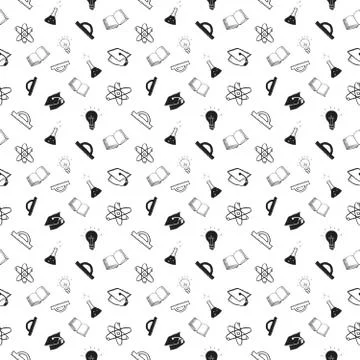 School seamless pattern Hand Drawn Doodles, Vector Illustration Stockillustratie