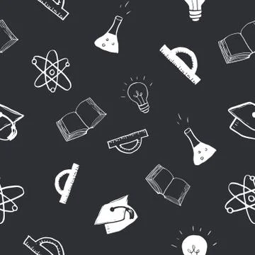School seamless pattern Hand Drawn Doodles, Vector Illustration Illustrazione stock