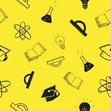 School seamless pattern Hand Drawn Doodles, Vector Illustration 스톡 일러스트
