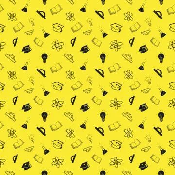 School seamless pattern Hand Drawn Doodles, Vector Illustration Stock Illustration