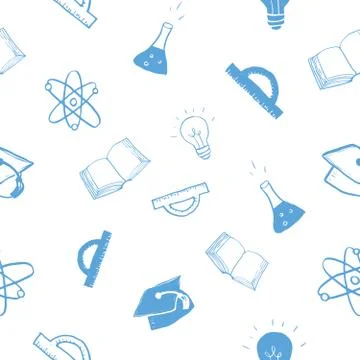 School seamless pattern Hand Drawn Doodles, Vector Illustration 스톡 일러스트