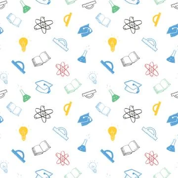 School seamless pattern Hand Drawn Doodles, Vector Illustration Illustrazione stock