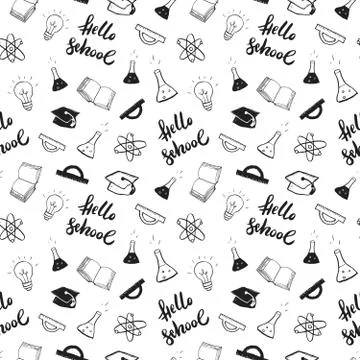 School seamless pattern Hand Drawn Doodles, Vector Illustration Stock Illustration