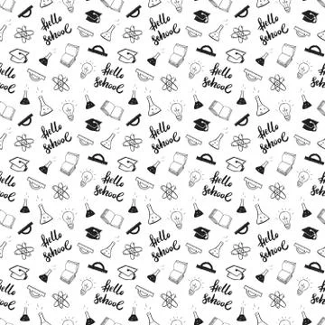 School seamless pattern Hand Drawn Doodles, Vector Illustration 스톡 일러스트