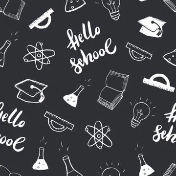 School seamless pattern Hand Drawn Doodles, Vector Illustration Stock Illustration