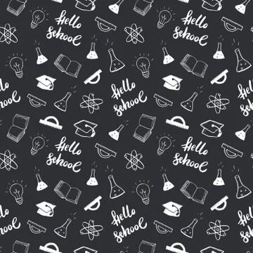 School seamless pattern Hand Drawn Doodles, Vector Illustration Stock Illustration