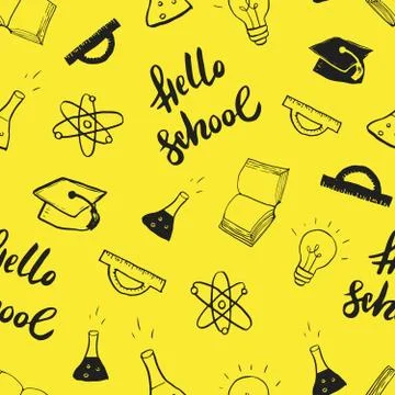 School seamless pattern Hand Drawn Doodles, Vector Illustration Stock Illustration