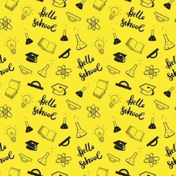 School seamless pattern Hand Drawn Doodles, Vector Illustration Stock Illustration