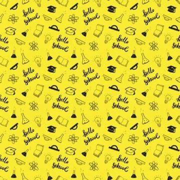 School seamless pattern Hand Drawn Doodles, Vector Illustration Illustrazione stock