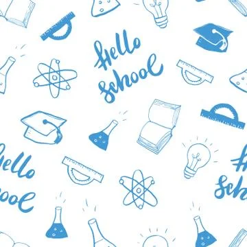 School seamless pattern Hand Drawn Doodles, Vector Illustration イラスト素材