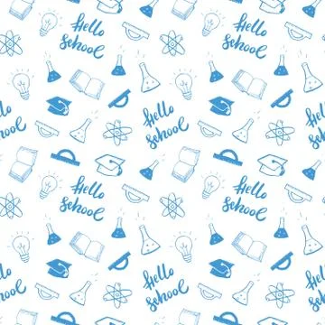 School seamless pattern Hand Drawn Doodles, Vector Illustration Stock Illustration