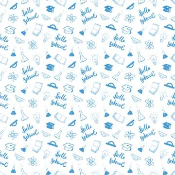 School seamless pattern Hand Drawn Doodles, Vector Illustration 스톡 일러스트
