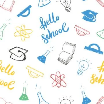 School seamless pattern Hand Drawn Doodles, Vector Illustration Stock Illustration