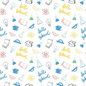 School seamless pattern Hand Drawn Doodles, Vector Illustration 스톡 일러스트