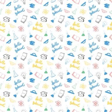 School seamless pattern Hand Drawn Doodles, Vector Illustration 스톡 일러스트