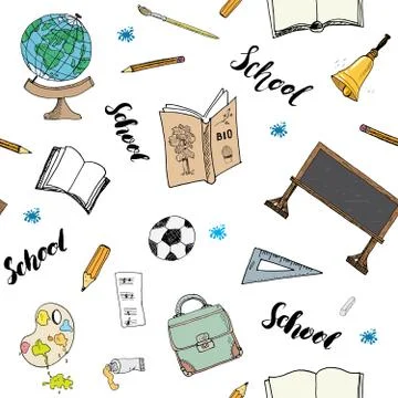 School seamless pattern HandDrawn Doodles, Vector Illustration Stock Illustration
