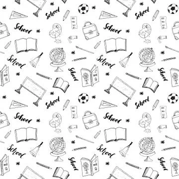 School seamless pattern HandDrawn Doodles, Vector Illustration 스톡 일러스트