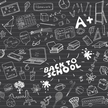 School seamless pattern HandDrawn Doodles, Vector Illustration Stockillustratie
