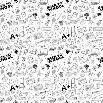 School seamless pattern HandDrawn Doodles, Vector Illustration Illustrazione stock