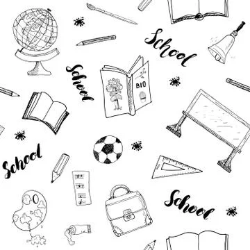 School seamless pattern HandDrawn Doodles, Vector Illustration 스톡 일러스트