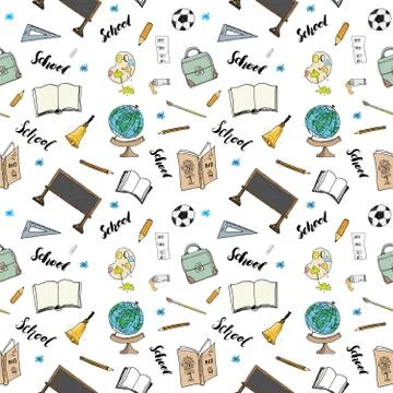 School seamless pattern HandDrawn Doodles, Vector Illustration 스톡 일러스트