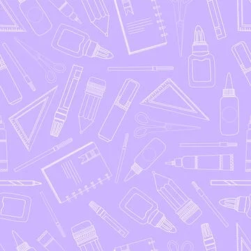 School seamless pattern. School supplies. Stationery on a pink background Illustrazione stock