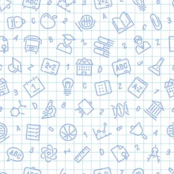 School Seamless Pattern on the Squared Sheet Illustrazione stock