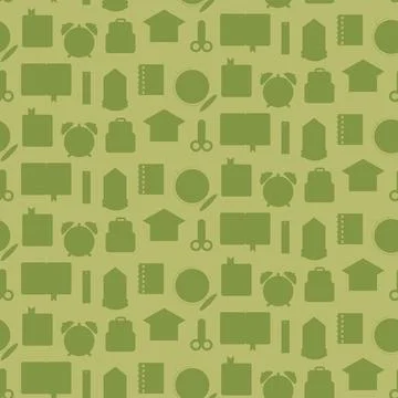 School seamless pattern with stationery silhouettes. Flat simple vector Stock Illustration